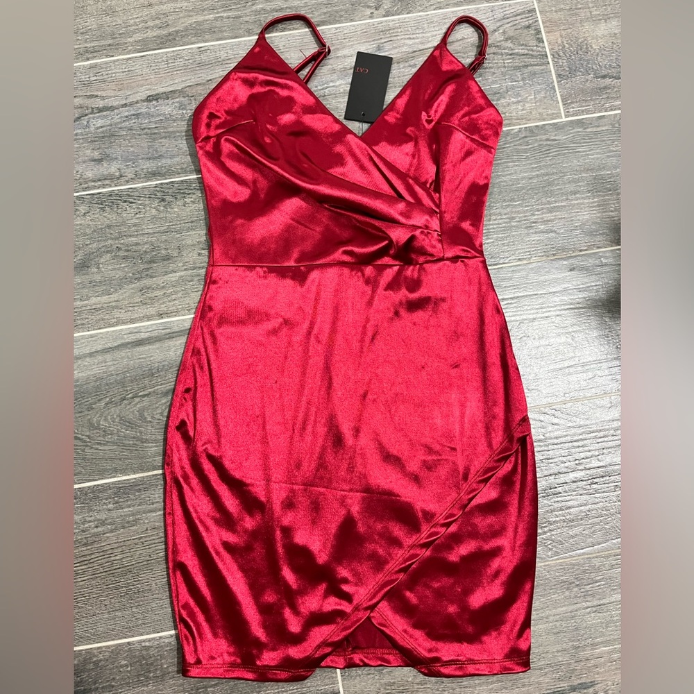 Red satin dress